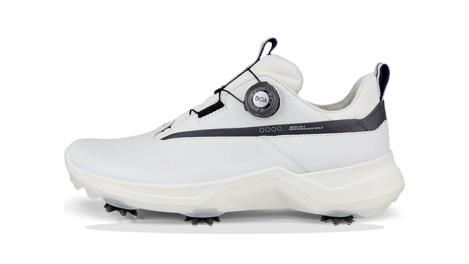 Giày golf ECCO BIOM G5 trắng phối đen với khóa BOA và đế có đinh