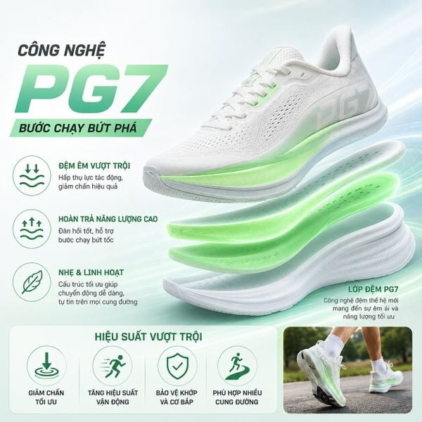 Công nghệ giày chạy bộ PG7 đệm siêu êm