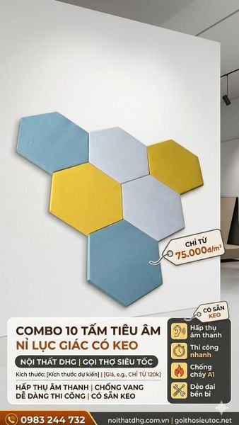 Combo 10 Tấm Tiêu Âm Vải Nỉ Hình Lục Giác Có Keo Dán