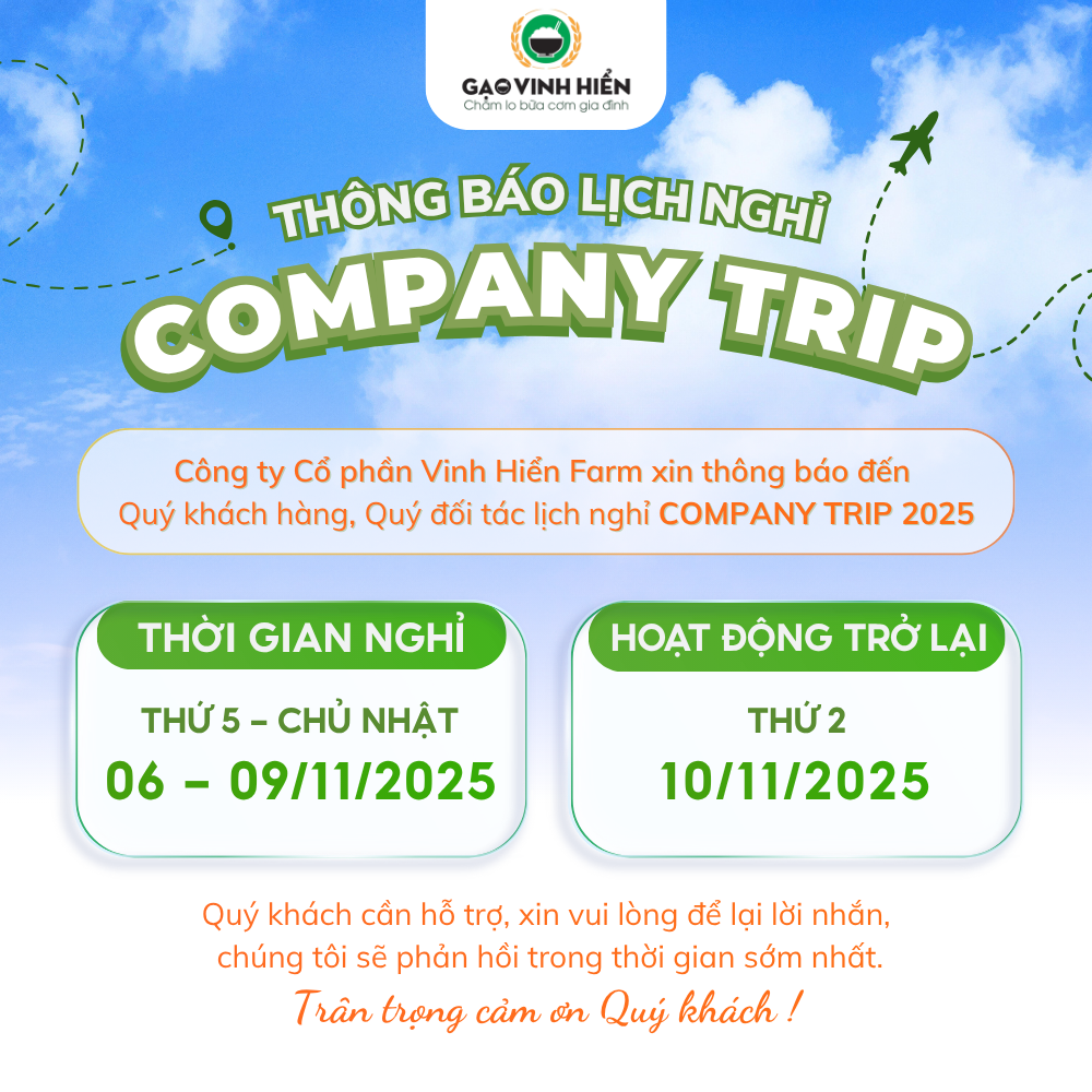 THÔNG BÁO LỊCH NGHỈ COMPANY TRIP 2025 - CÔNG TY CỔ PHẦN VNH HIỂN FARM