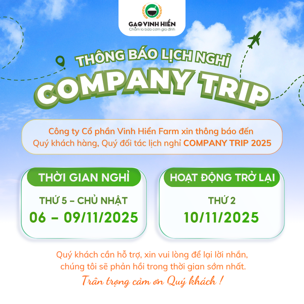 THÔNG BÁO LỊCH NGHỈ COMPANY TRIP 2025 - CÔNG TY CỔ PHẦN VNH HIỂN FARM