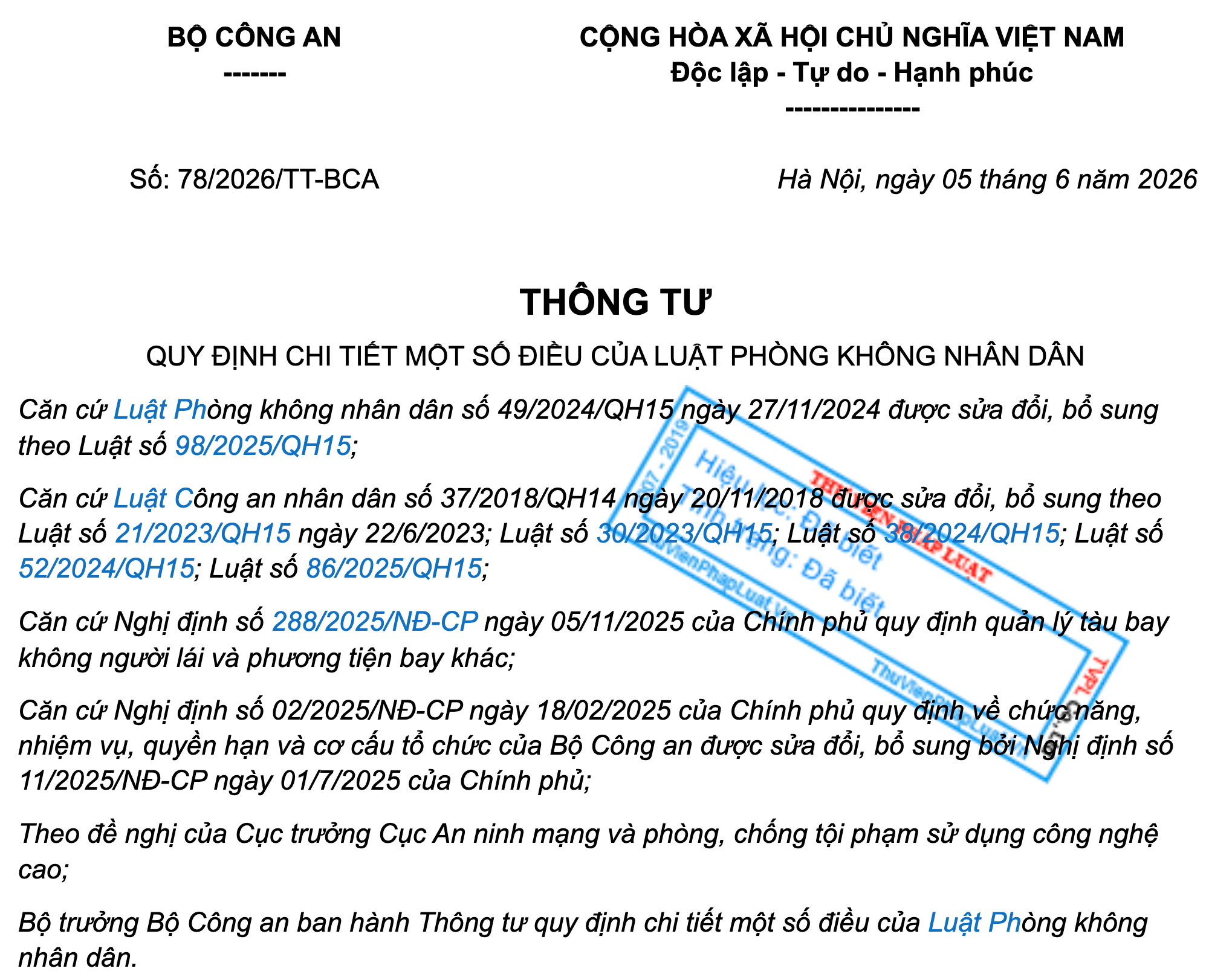 thông tư 78/2026 về quy định bay