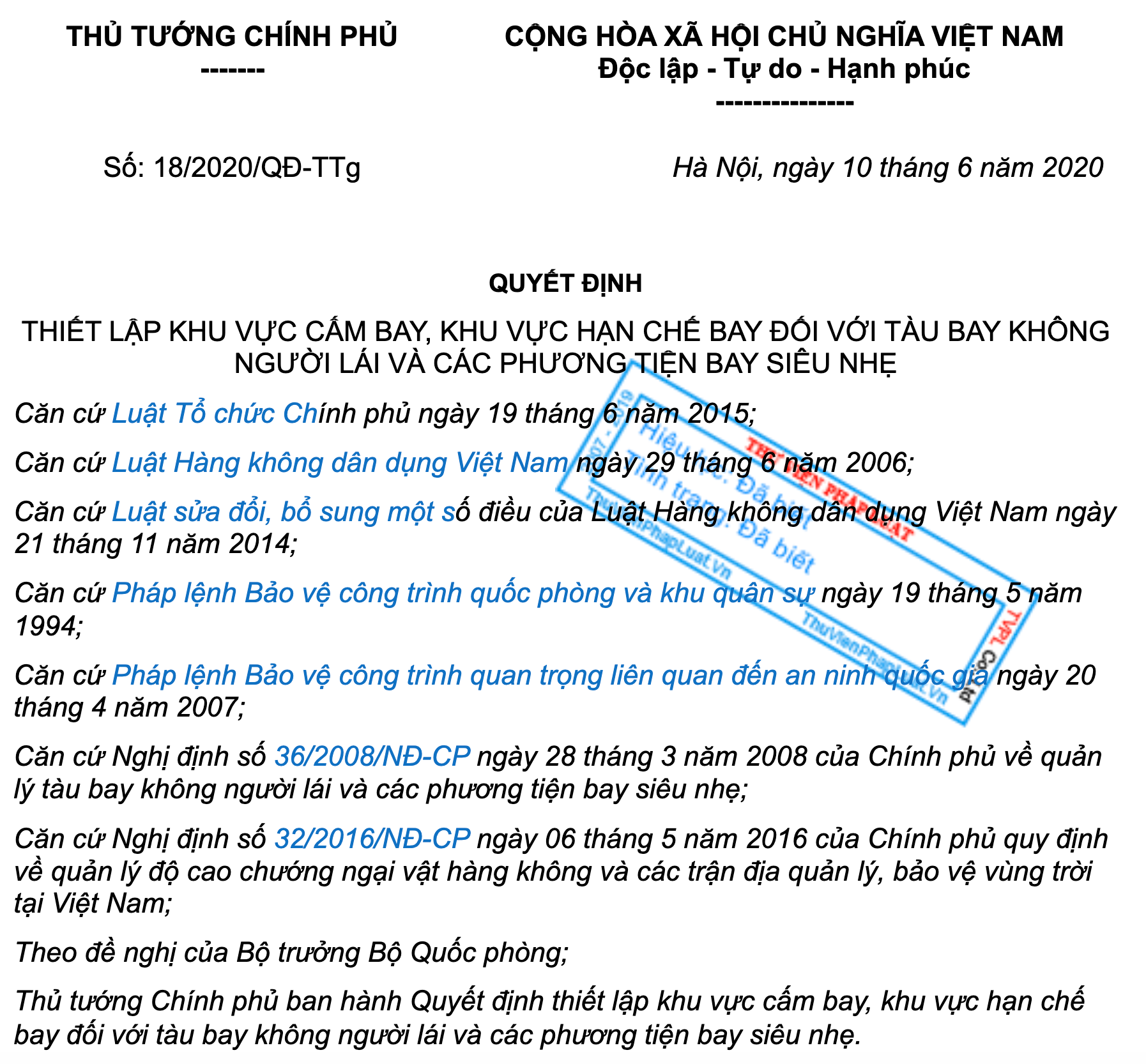 quyết định 18/2020 về quy định bay