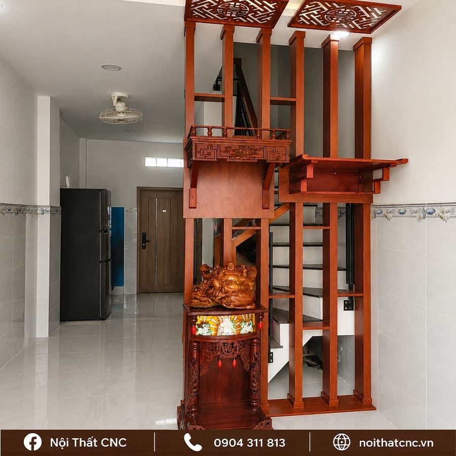 Lam gỗ kết hợp trang thờ treo đẹp cho phòng khách