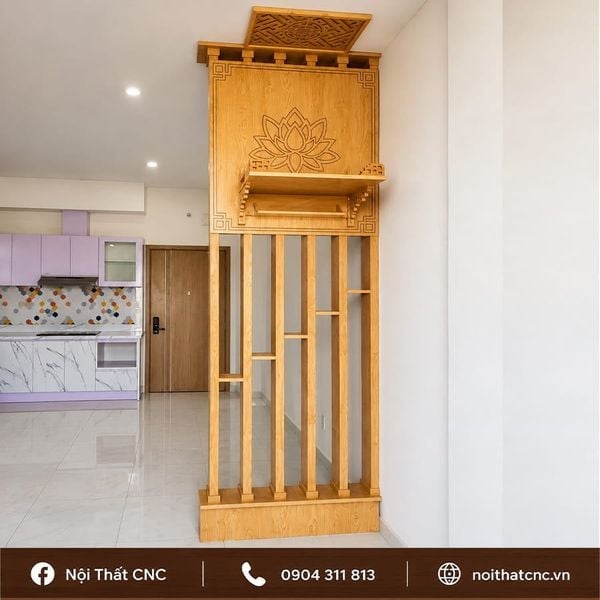 Lam gỗ kết hợp trang thờ treo đẹp cho phòng khách