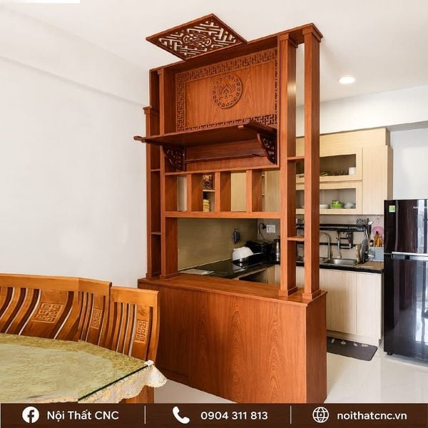 Lam gỗ kết hợp trang thờ treo đẹp cho phòng khách