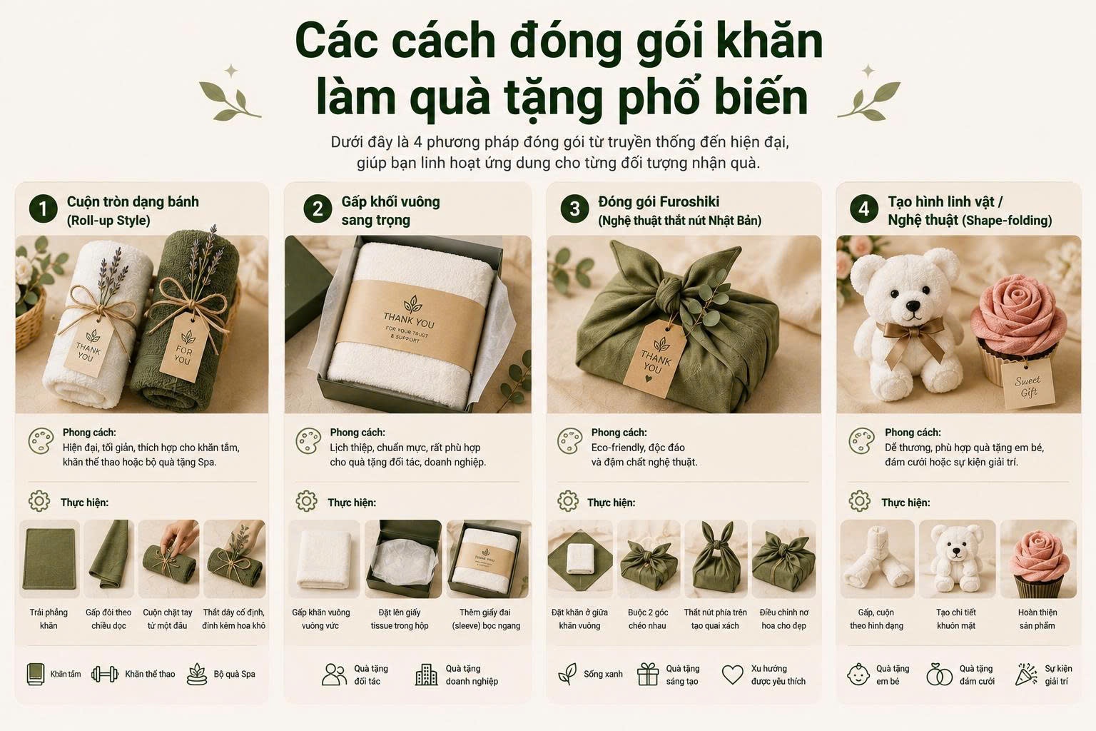 Cách đóng gói khăn làm quà tặng chuyên nghiệp, tinh tế