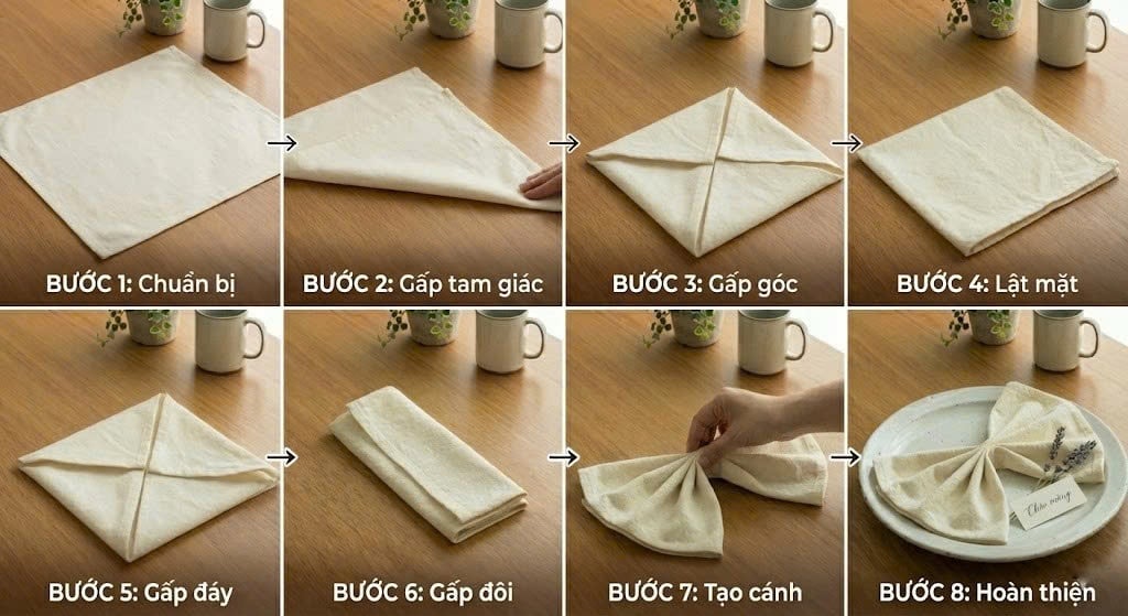 Hướng dẫn chi tiết cách gấp khăn ăn hình con bướm
