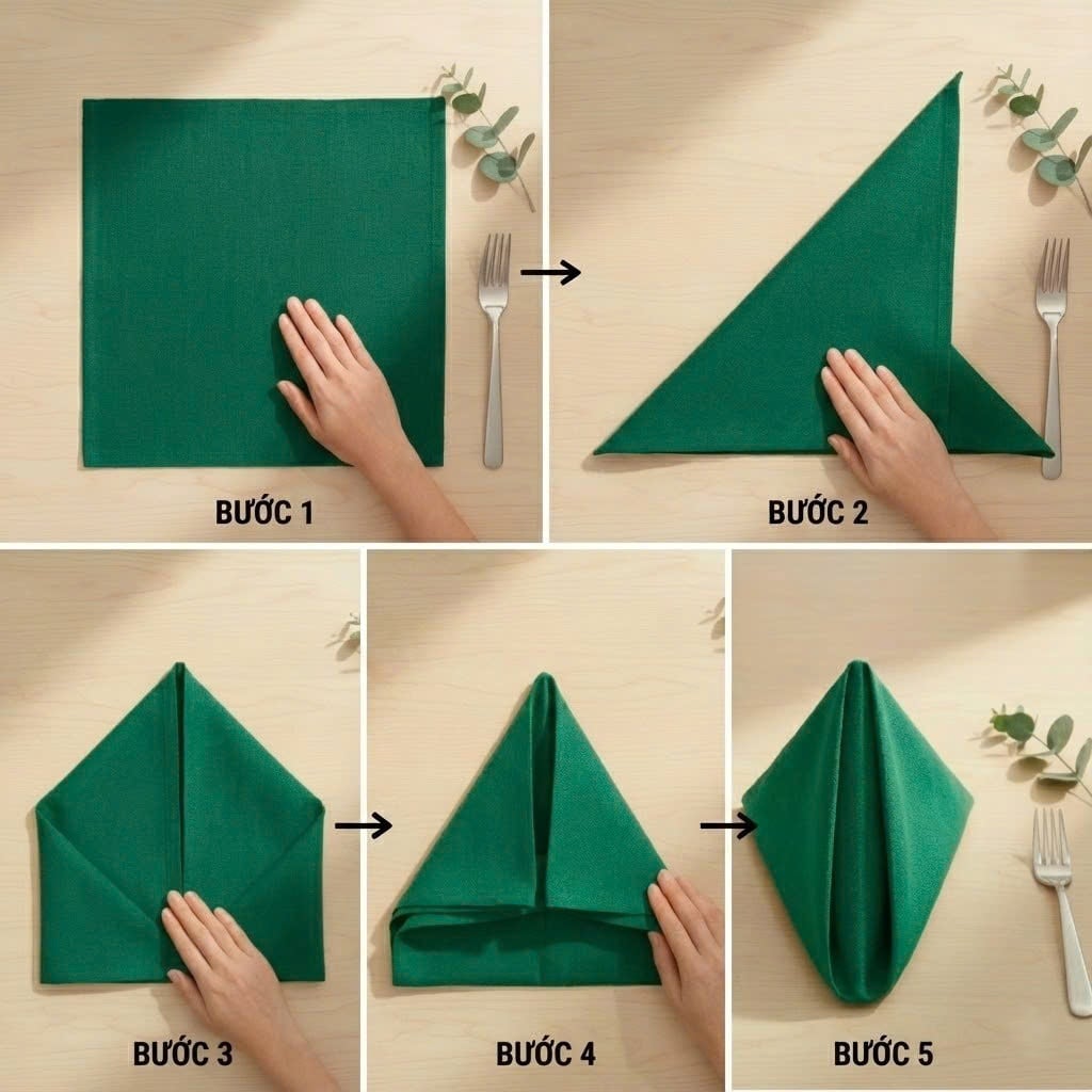 Hướng dẫn chi tiết cách gấp khăn ăn hình kim tự tháp