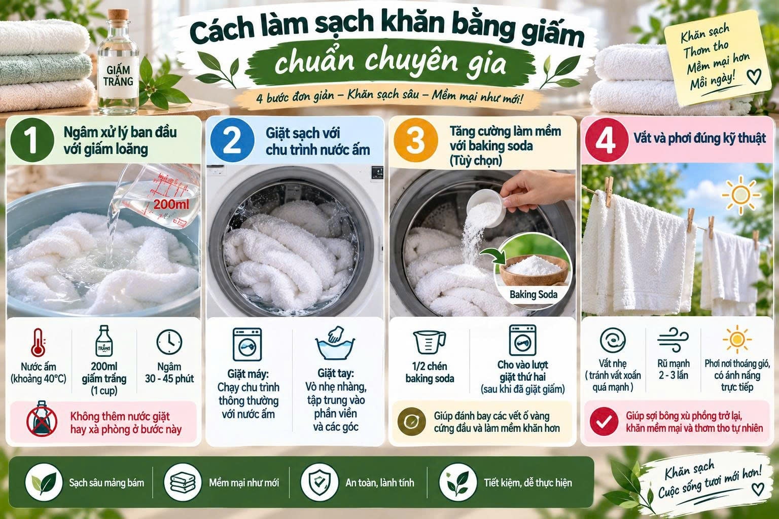 Cách làm sạch khăn bằng giấm chuẩn chuyên gia