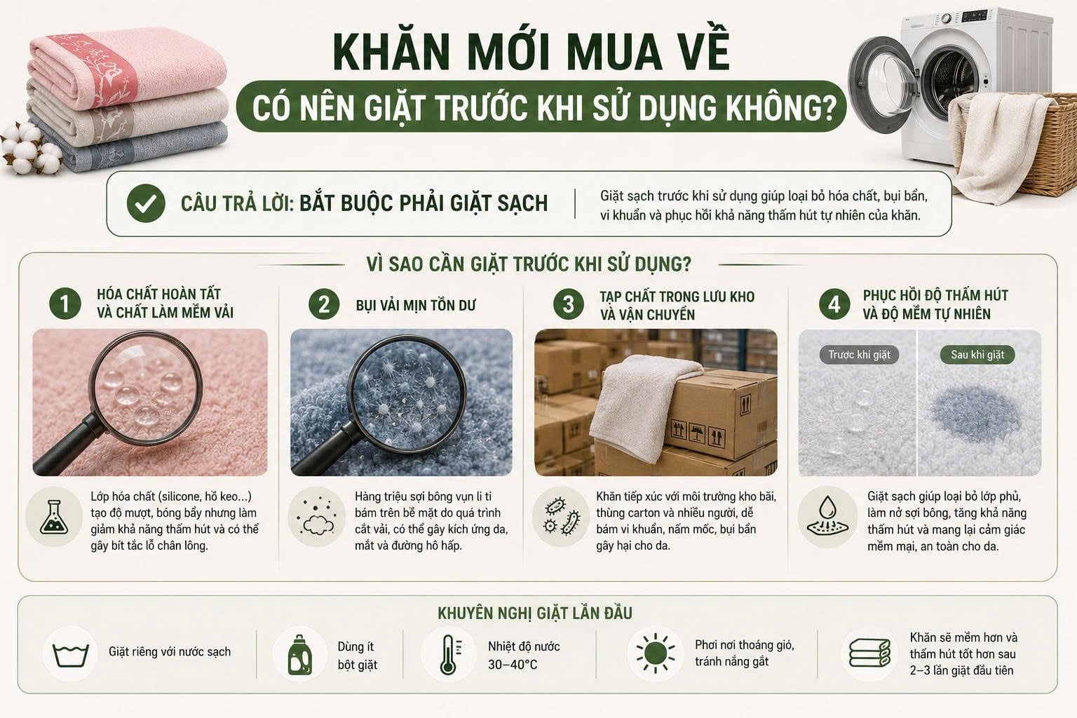 Khăn mới mua về có nên giặt trước khi sử dụng không?
