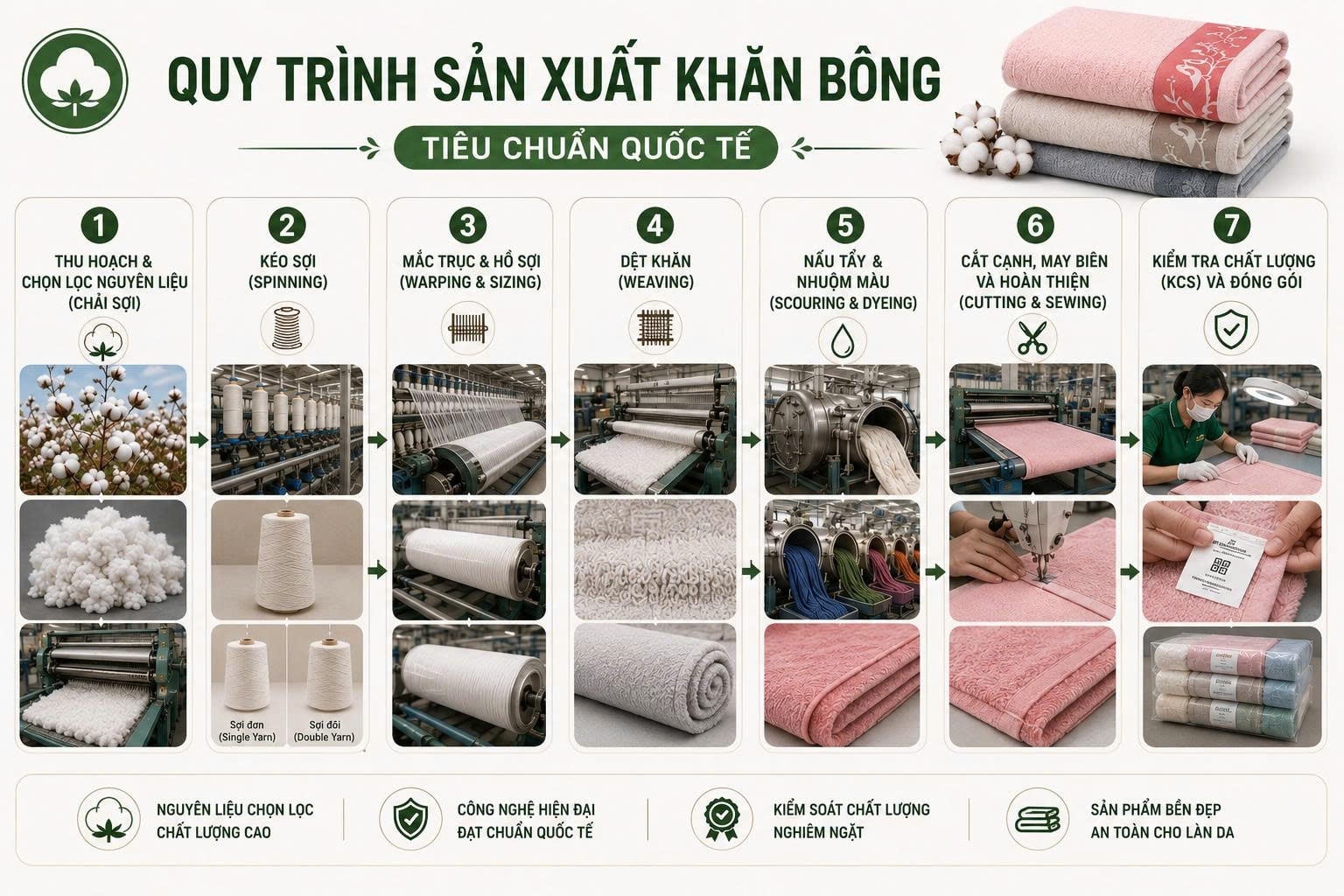 Quy trình sản xuất khăn bông theo tiêu chuẩn quốc tế
