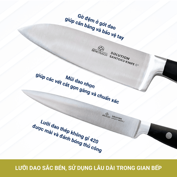 Bộ dao thái santoku và dao gọt Benchusch