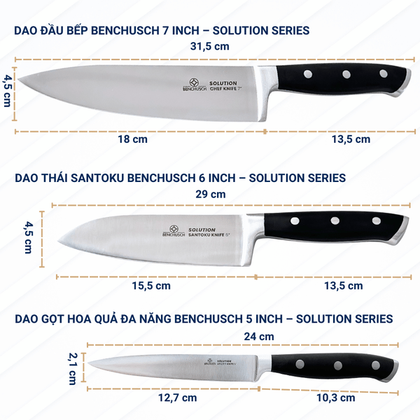 Bộ 03 dao làm bếp Solution series Benchusch