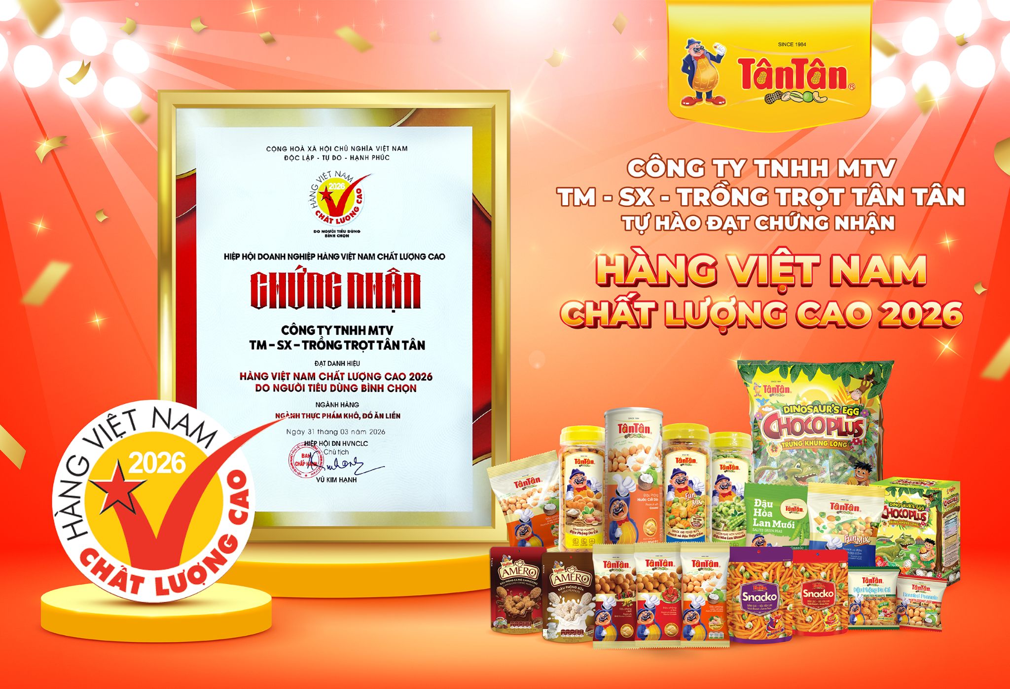 NĂM 2026: TÂN TÂN TIẾP TỤC KHẲNG ĐỊNH VỊ THẾ VỚI DANH HIỆU HÀNG VIỆT NAM CHẤT LƯỢNG CAO NHIỀU NĂM LIÊN TIẾP