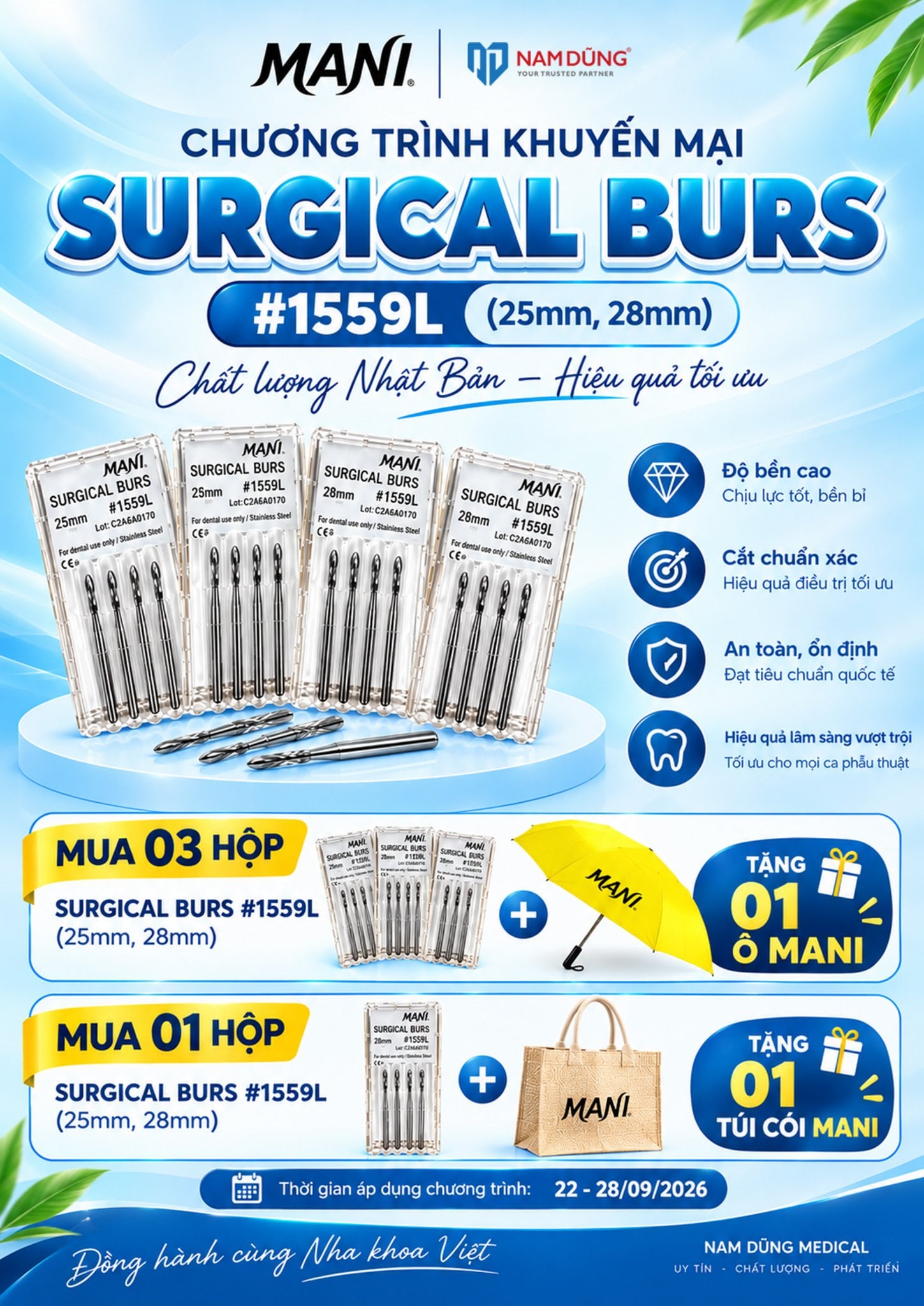 ƯU ĐÃI ĐẶC BIỆT NAM DŨNG MEDICAL - CARBIDE BUR 1559L | SỞ HỮU NGAY QUÀ TẶNG TỪ MANI