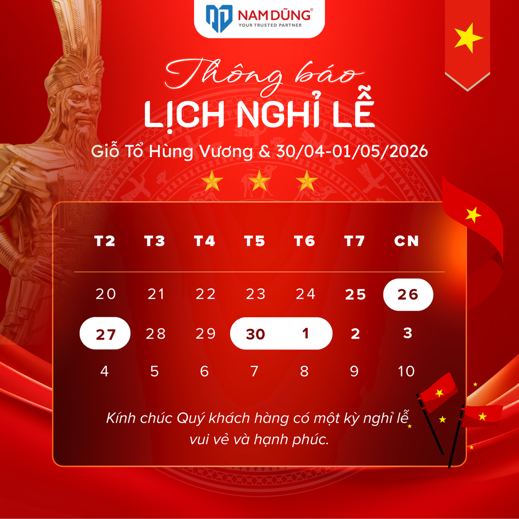 THÔNG BÁO LỊCH NGHỈ LỄ GIỖ TỔ HUNG VƯƠNG, 30/04 & 01/05