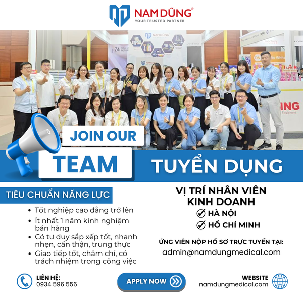 Công ty Nam Dũng tuyển dụng Nhân Viên Kinh Doanh Ngành Vật Liệu Nha Khoa tại Hà Nội và Hồ Chí Minh.
