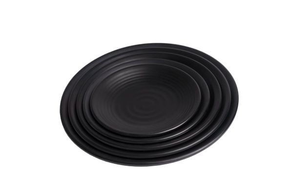 Dĩa Tròn Gân Đen Nhám Melamine Fataco Có Đủ Kích Thước