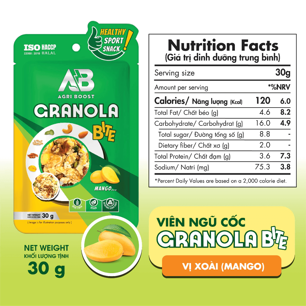 Túi ngũ Cốc Granola Bite 30g: Năng Lượng Sạch Dạng Viên Mềm