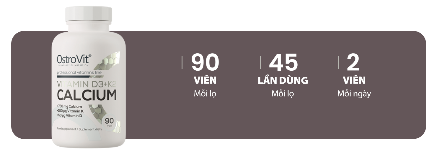 Viên Uống Bổ Sung OstroVit Vitamin D3 K2 Calcium 90 viên