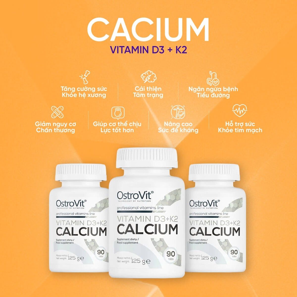 Viên Uống Bổ Sung OstroVit Vitamin D3 K2 Calcium 90 viên