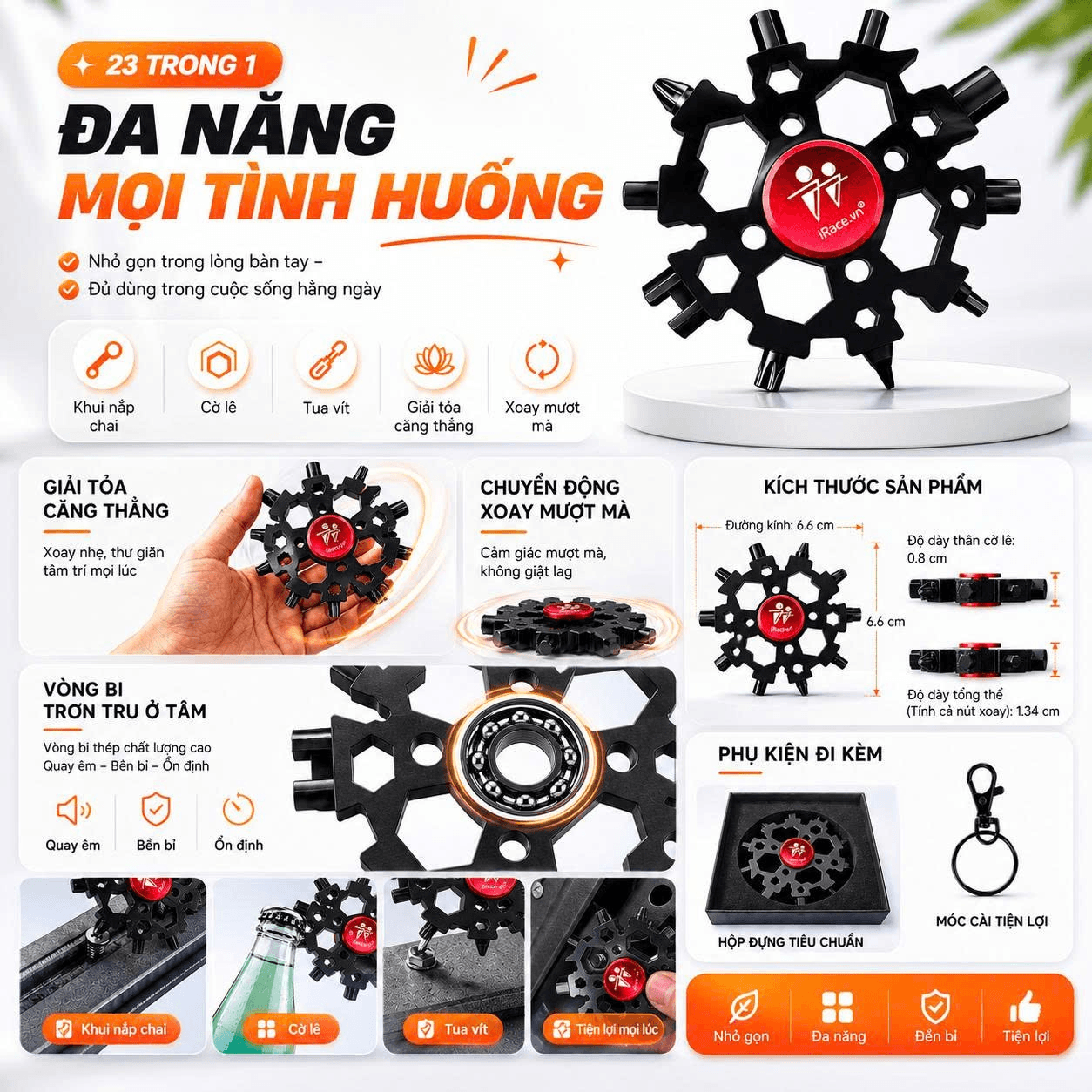 Con Quay Đa Năng Spinner iRace Kiêm Cờ Lê Bông Tuyết 23 Trong 1