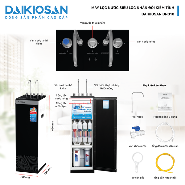 Máy lọc nước DAIKIOSAN siêu lọc x2 kiềm tính 10 cấp DN310 | Nóng nguội lạnh