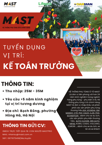 TUYỂN DỤNG VỊ TRÍ KẾ TOÁN TRƯỞNG