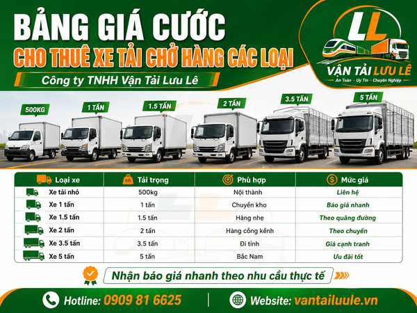 giá cước cho thuê xe tải chở hàng