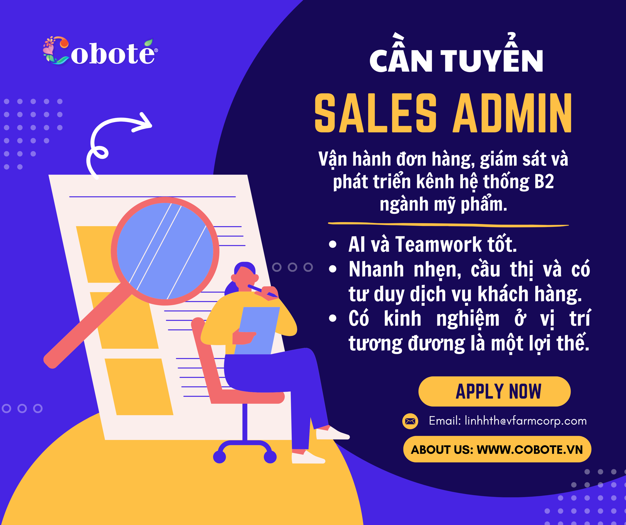 [TUYỂN DỤNG] TUYỂN DỤNG SALES ADMIN