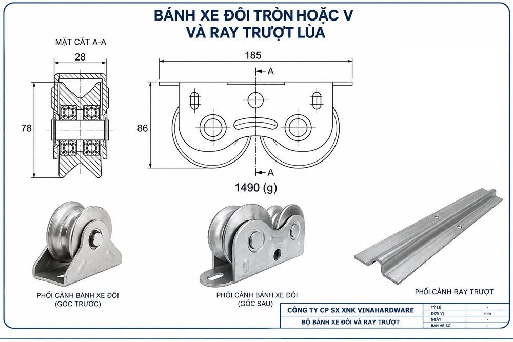 Bánh xe cửa lùa