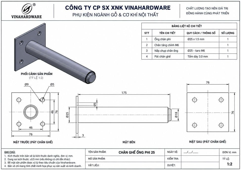 Chân bàn ghế, tủ chân sofa Inox 304 Vinahardware