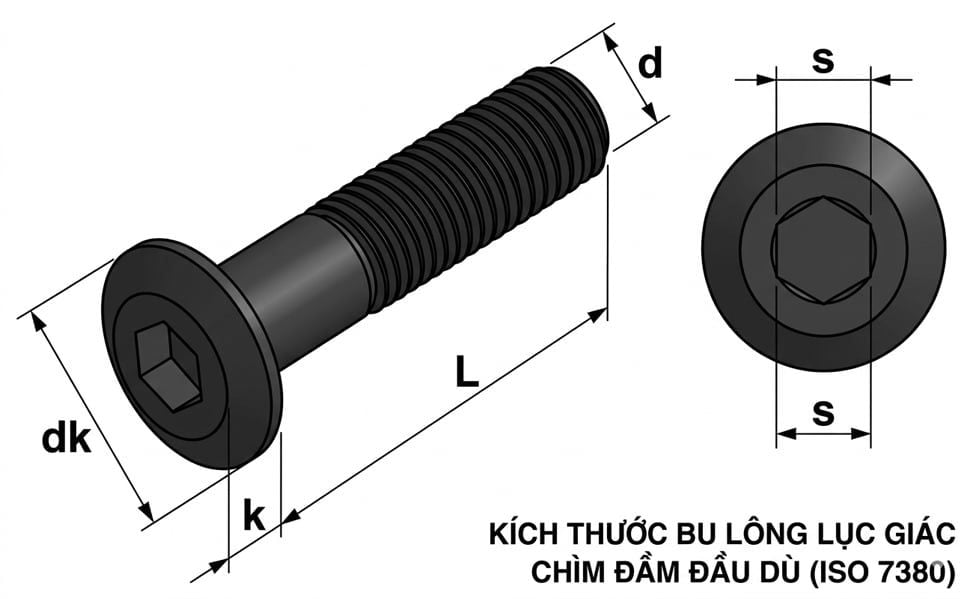 Hình ảnh mô tả bulong lục giác chìm đầu bằng