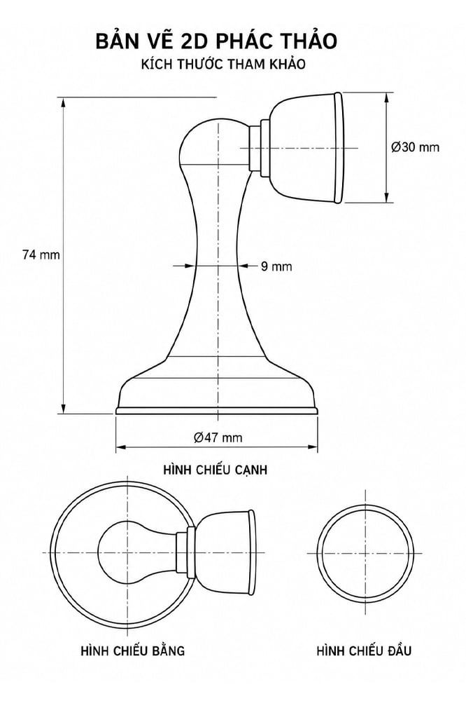 Bản vẽ kích thước nam châm chặn cửa Vinahardware