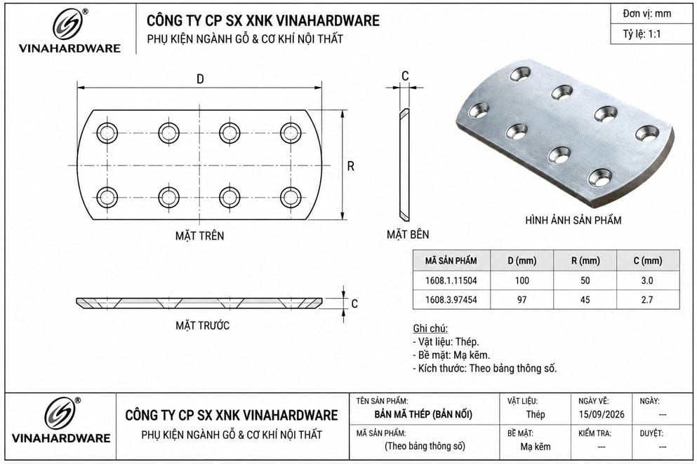 Pát sắt thẳng liên kết ván