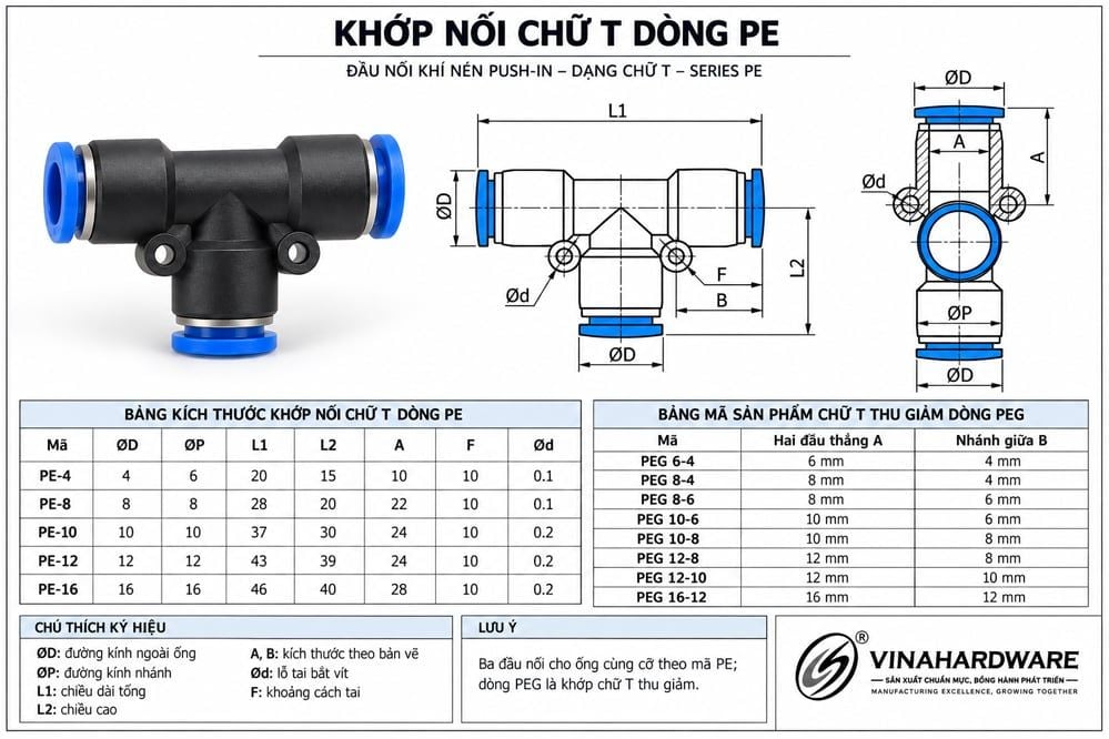T nối ống hơi, nước