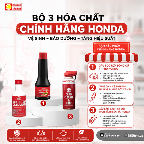 🔥 BỘ 3 HÓA CHẤT CHÍNH HÃNG HONDA – VỆ SINH, BẢO DƯỠNG, TĂNG HIỆU SUẤT CHO XE! 🛵
