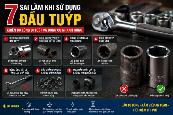 7 Sai Lầm Khi Sử Dụng Đầu Tuýp Khiến Bu Lông Bị Toét Và Dụng Cụ Nhanh Hỏng