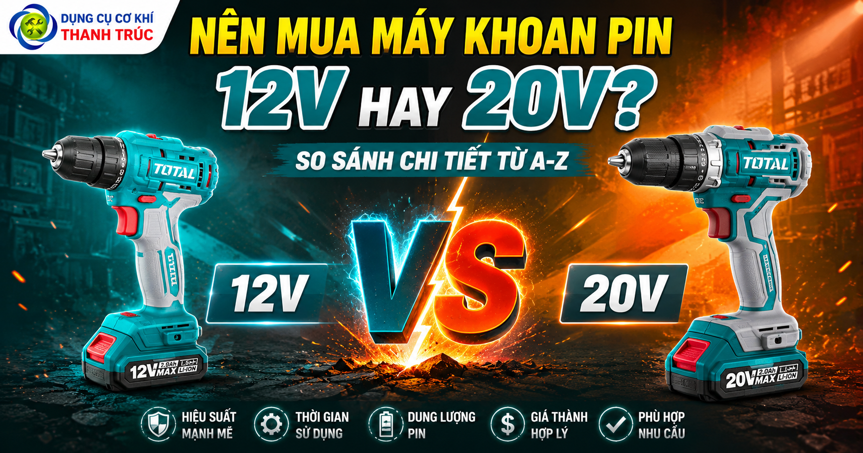 Nên Mua Máy Khoan Pin 12V Hay 20V? So Sánh Chi Tiết Từ A-Z