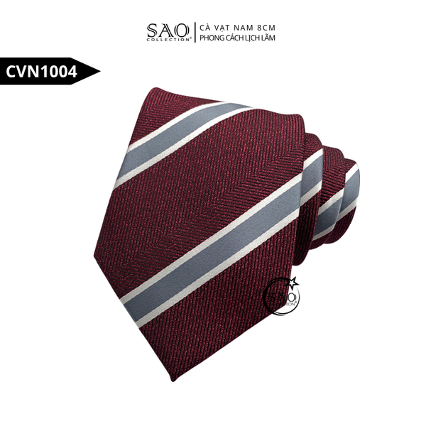 Cà vạt nam 8cm họa tiết đỏ sọc trăng basic