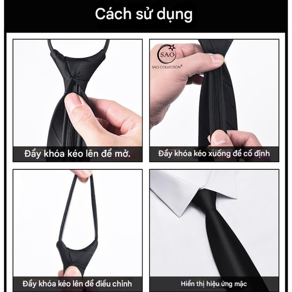 Hướng dẫn bằng hình ảnh 4 bước sử dụng cà vạt thắt sẵn