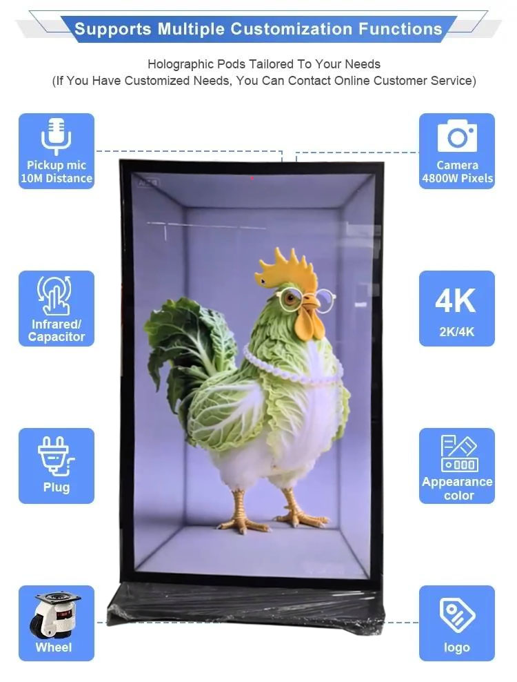 Tủ trưng bày 3D Holobox slim tích hợp màn hình tương tác, tích hợp wifi/ HDMI, kích thước 65-75-85 inch