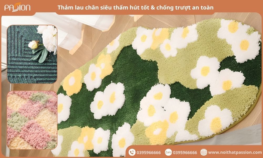 Thảm lau chân siêu thấm: Cách chọn loại thấm hút tốt & chống trượt an toàn
