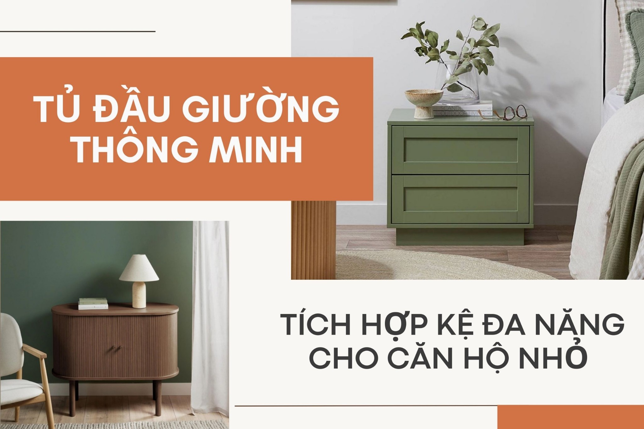 Tủ đầu giường thông minh tích hợp kệ đa năng cho căn hộ nhỏ