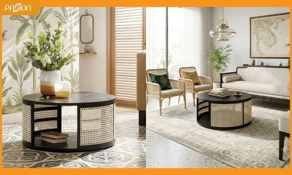 Bàn trà 2 tầng phong cách Indochine tiện ích