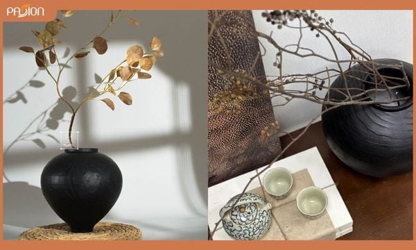 Bình hoa Decor nghệ thuật gỗ đen dáng tròn