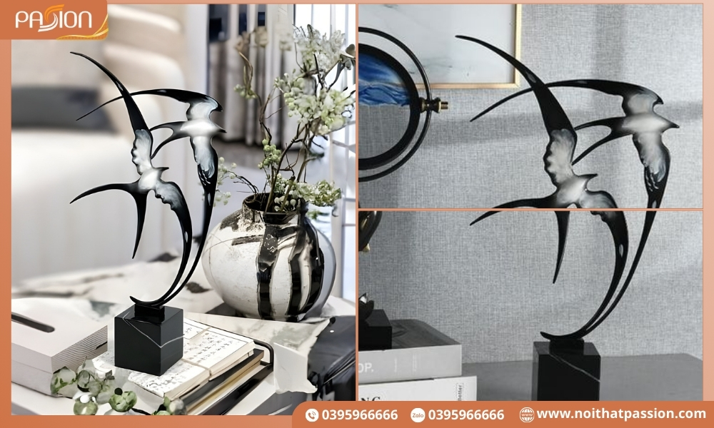 Đồ Trang Trí Nội Thất Hình Đôi Chim Én Kim Loại Cánh Dài