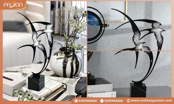 Tượng decor cao cấp hình đôi chim én kim loại
