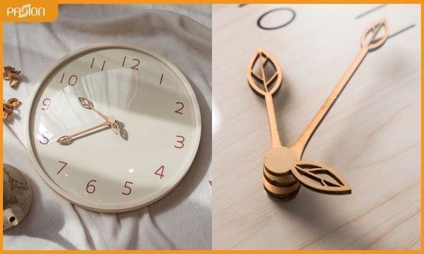 Đồng hồ treo tường gỗ hình lá phong cách Bắc Âu